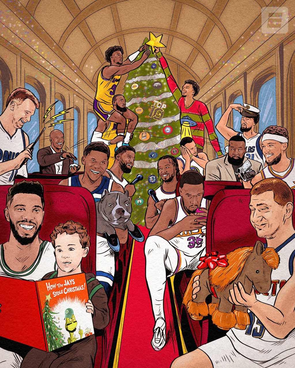 🎄过节气氛！ESPN晒圣诞大战专属漫画：布朗尼被詹姆斯举高高摘星星